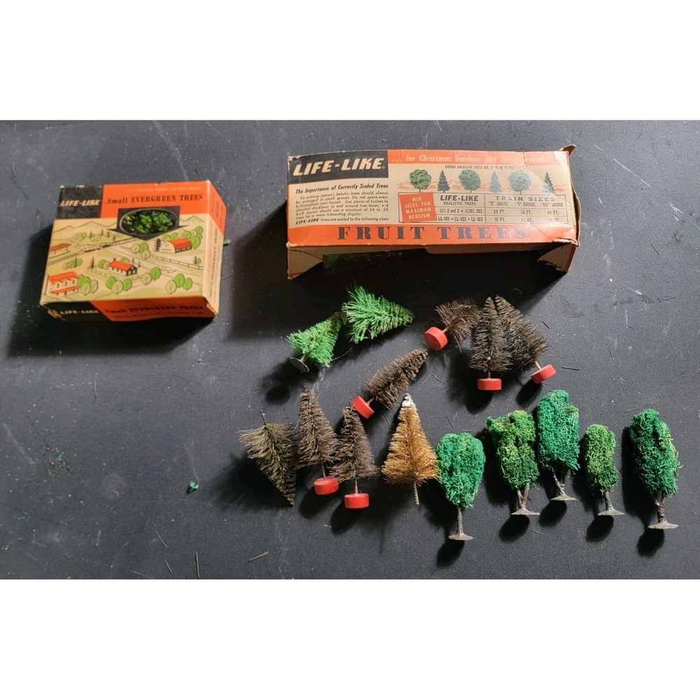 Vintage HO Scale Tree Life-Like Fruit, Evergreen Trees Model Train Accessories